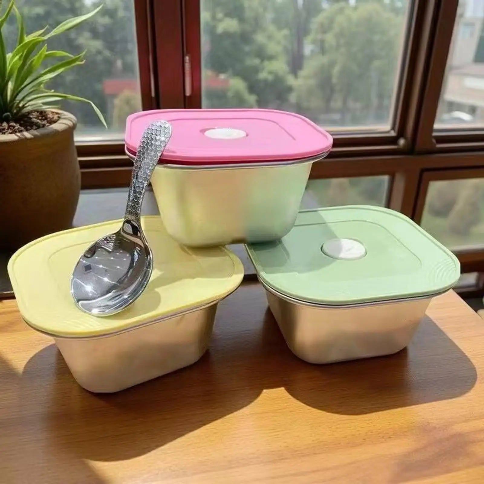 Reusable Ice Cream Containers 3 Food-grade Airtight Cups Silicone Lid Qme