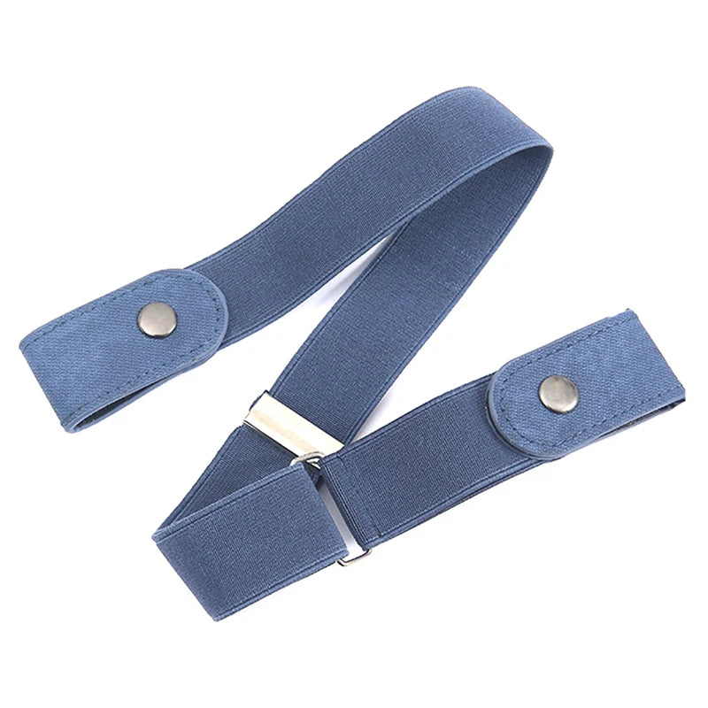 Buckle-free Waist Belt Jeans Pants No Buckle Stretch Elastic Women Qme Dark blue