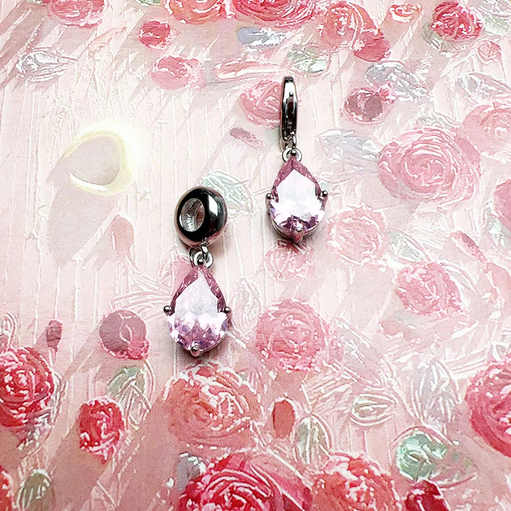 Dangle Charm Pendant Pink Tear Drop New Europe Style Jewelry For Women Romantic Gift In 925 Sterling Silver Qme
