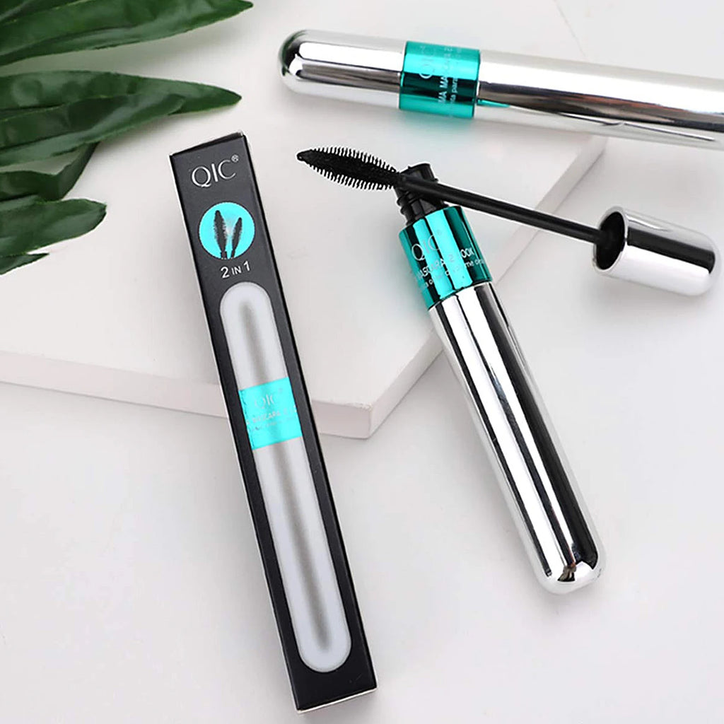 Double In-one Mascara Silk Fiber Mascara Waterproof Mascara for Eyelash Extension Black Thick Lengthening Eye Lashes Cosmetics Qme
