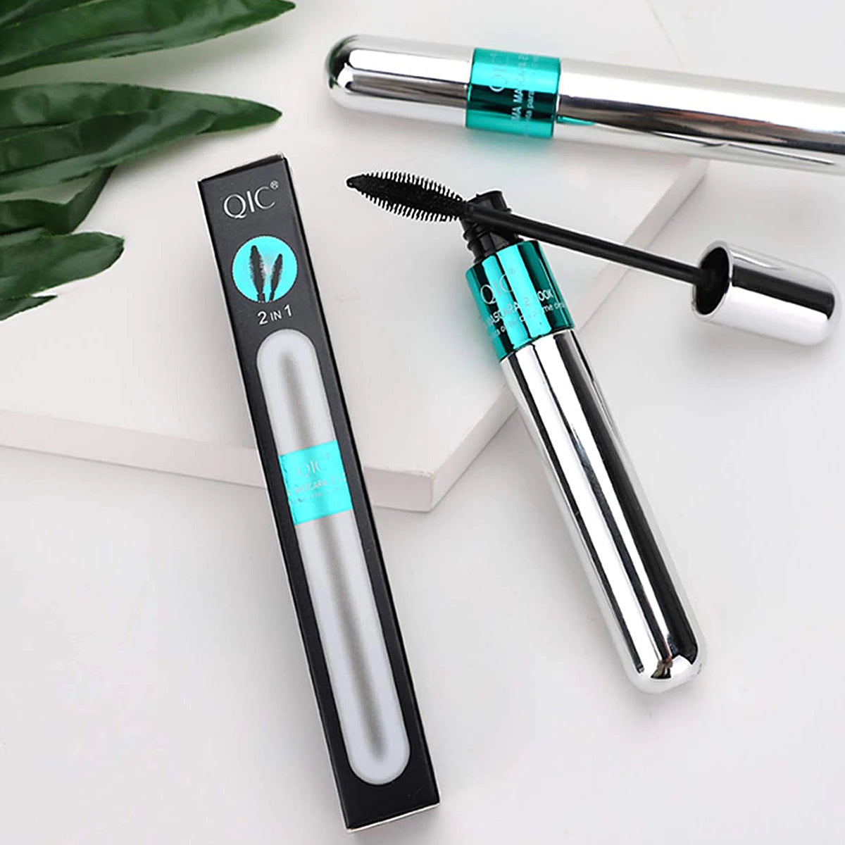 Double In-one Mascara Silk Fiber Mascara Waterproof Mascara for Eyelash Extension Black Thick Lengthening Eye Lashes Cosmetics Qme