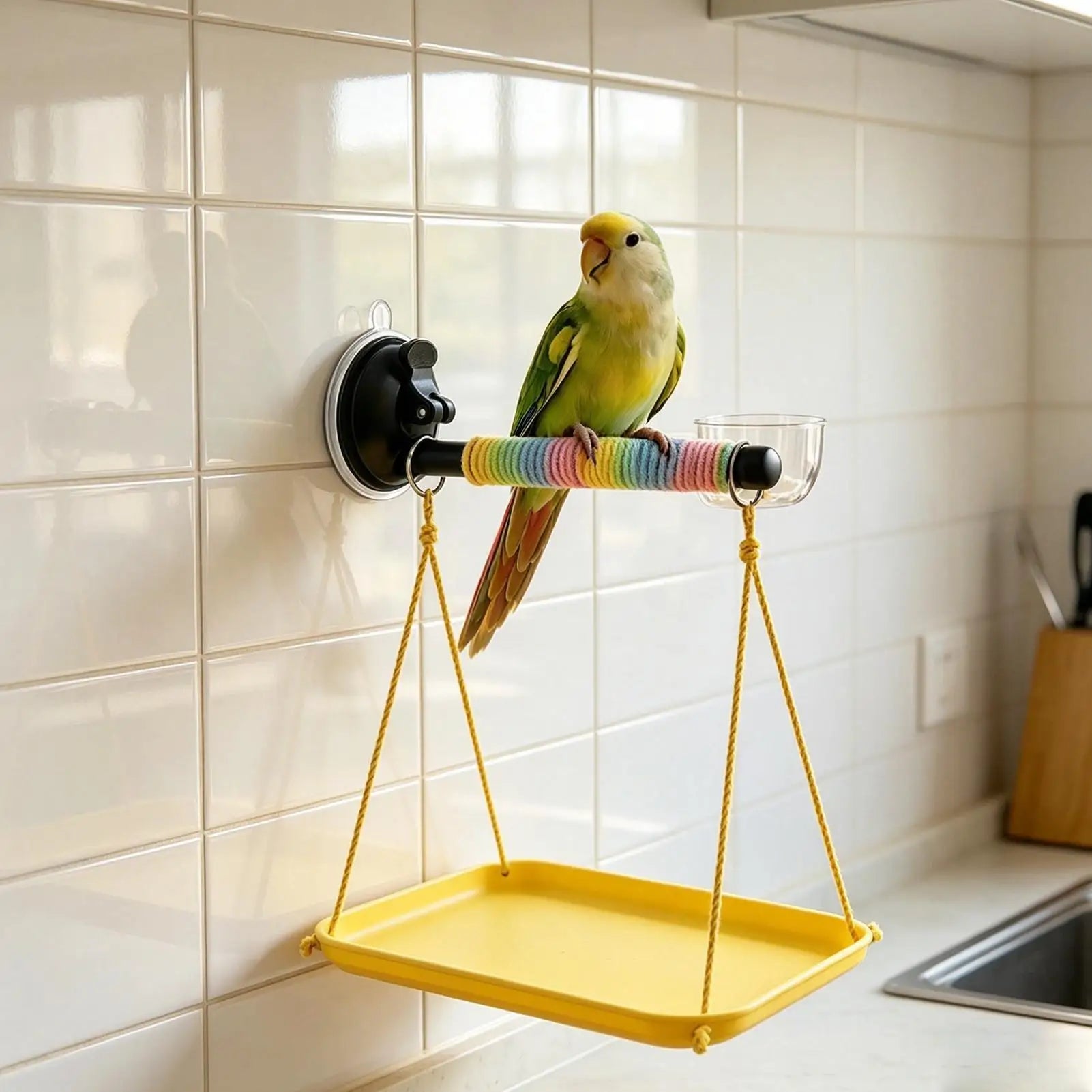 Bird Window Perch Suction Cup Interactive Toy Bird Window And Shower Perch Toy for Parakeet Cockatiel Conure Parrot Lovebirds Qme