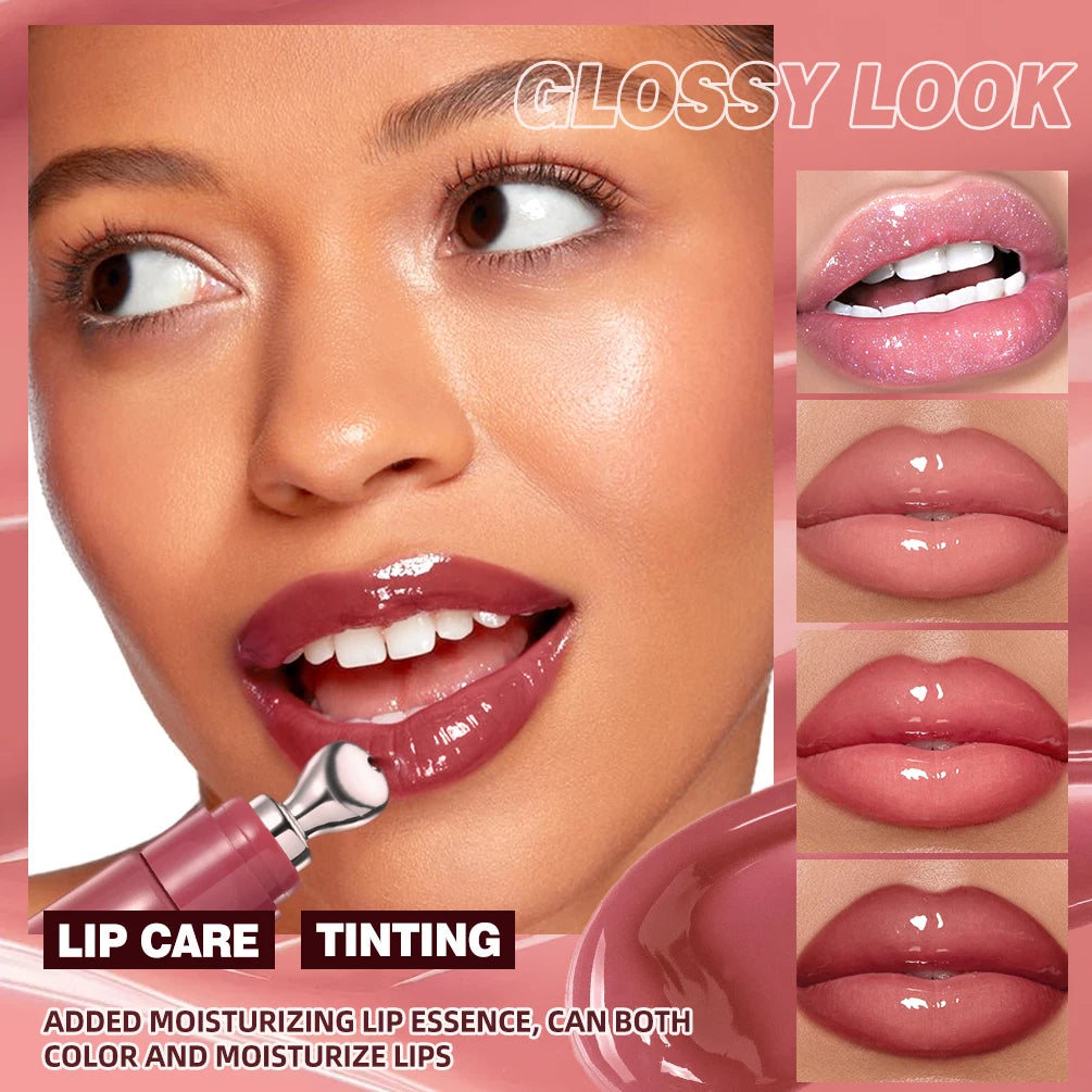 QIBEST Mirror Pearl Watery Crystal Jelly Lipgloss Lasting Moisturizing Lipstick Shine Glitter Lip Glaze Non Stick Cup Lip Makeup Qme