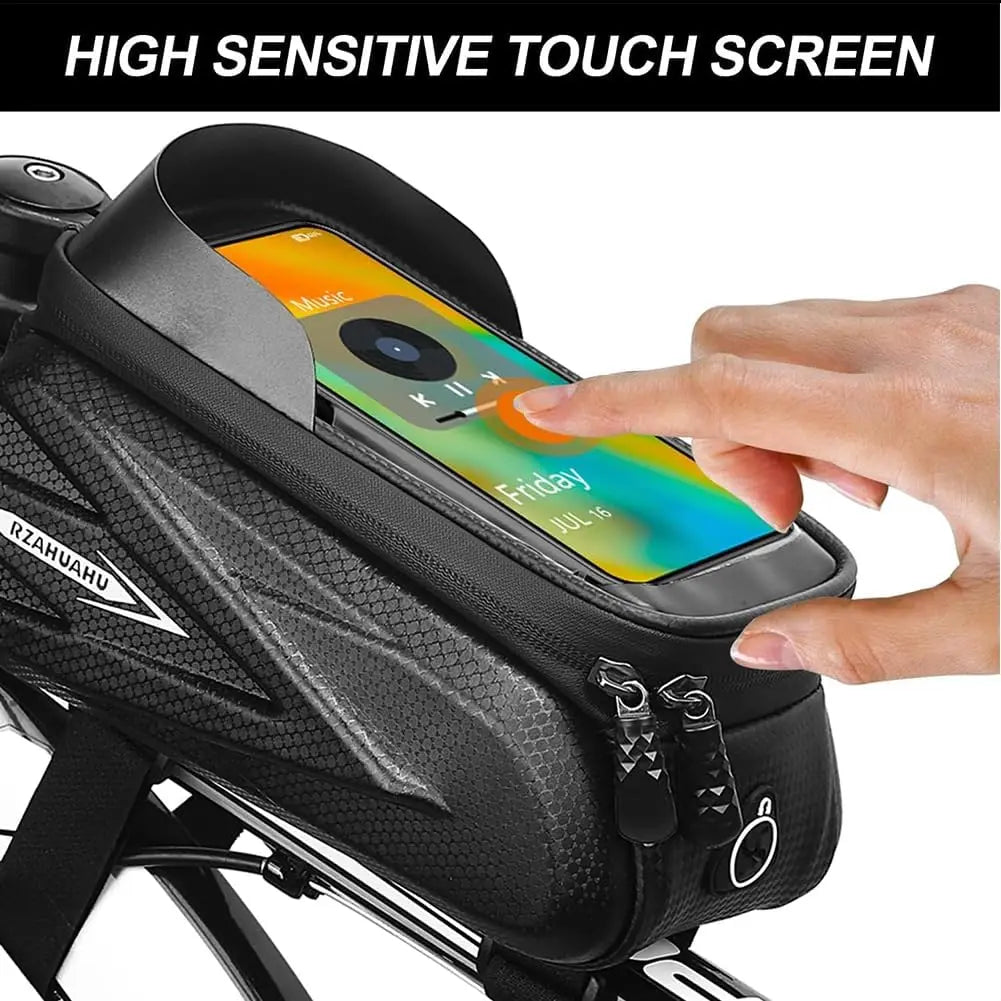 Bike Frame Bag Phone Mount Waterproof Top Tube Bag Bicycle Accessories Touch Screen Front Bike Pouch Fits Phone Under 7.2 Qme