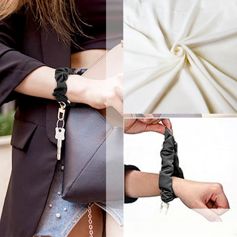 Adjustable Wristband Leather Scrunchie Keychain Sleek Keyring Qme