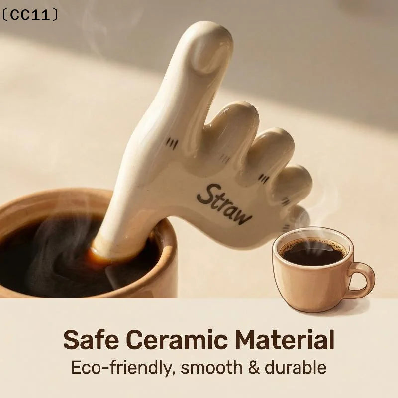 Ceramic Thumb Straw Foot Creative Coffee Cup Drinking Funny Cute Qme