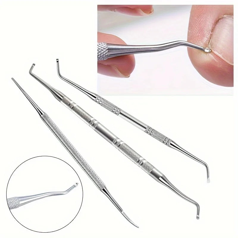 3Pcs Stainless Steel Ingrown Toenail Lifter Tools Double End Cuticle Pusher Nail Cleaner For Paronychia Foot Nail Care Qme