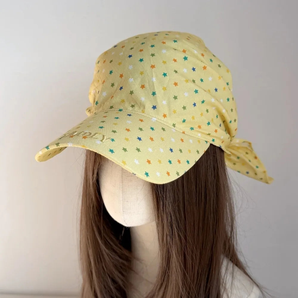 Adjustable Polka Dot Headscarf Cap Star Printed Elegant Colorful Sun Baseball Cap Lightweight Breathable Turban Hat Qme Yellow