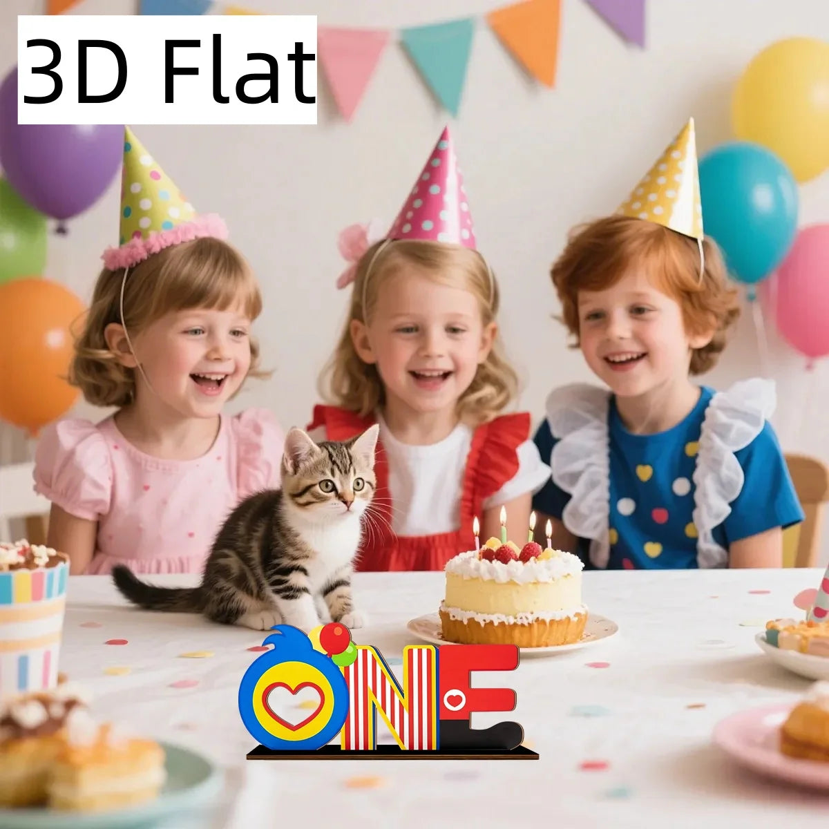1SET 3D Carnival Wooden Desktop Ornament, Red, Blue, Yellow ONE Letters, Warm Birthday Commemorative Desktop Gift Qme