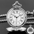 FOB Pocket Watch with Luxury Smooth Silver Pendant, Modern Analog Clock with Roman Numerals,Unisex Chain, Gift Qme Silver