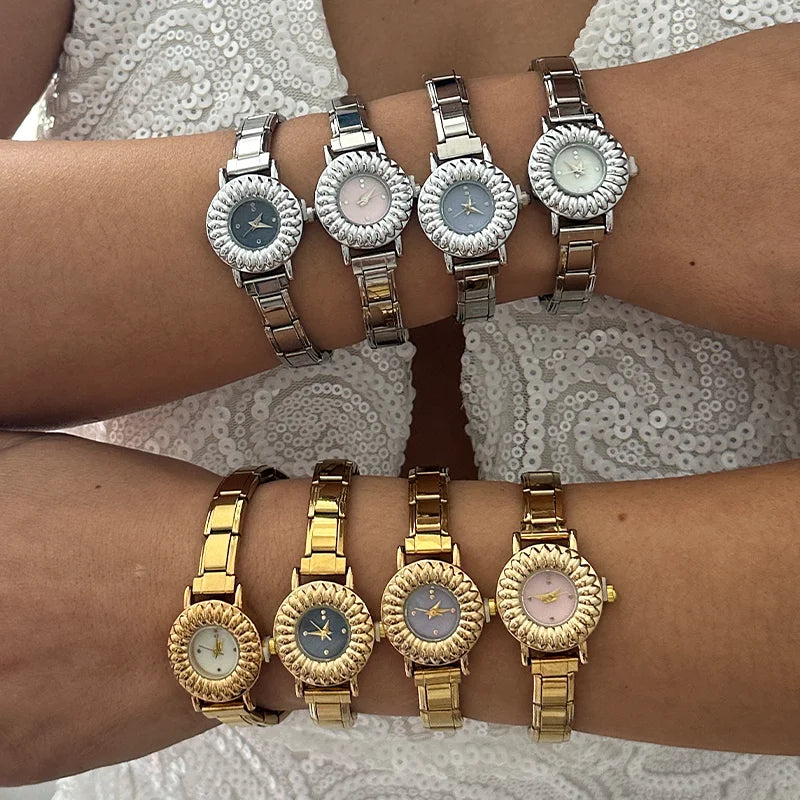 New 1PC High Quality Women's Stainless Steel Round Stereoscopic Watch Bracelet Bangle For Friend Wife Birthday Gift DIY Jewelry Qme