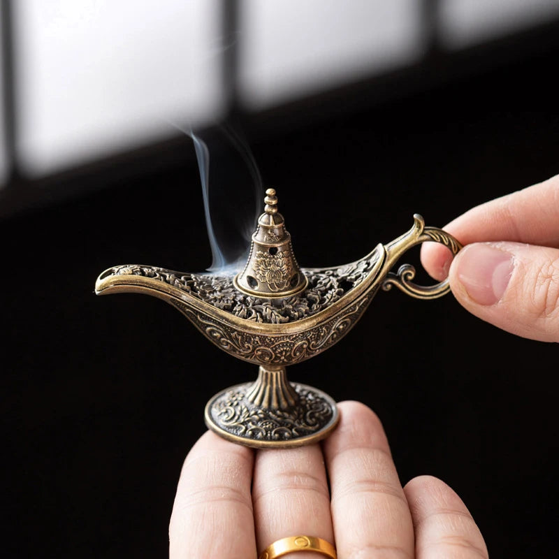 Antique Lamp Metal Incense Burner Scented Unscented Candle Holder Qme