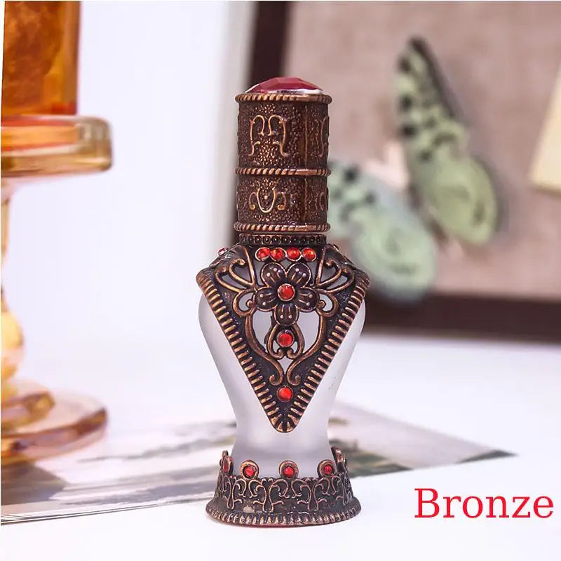 Arabian Antiqued Metal Essential Oil Bottles Refillable Perfume Qme Bronze