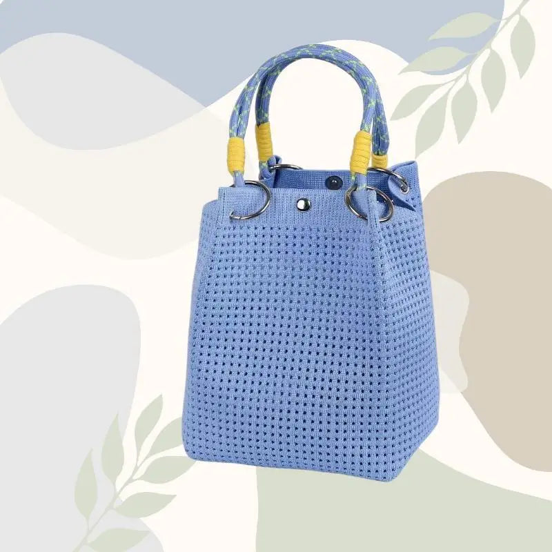 Mini Knitted Bucket Bag Women Small Handbag Geometric Colorblock Wristlet Purse With Detachable Handle 1PC Qme style 19