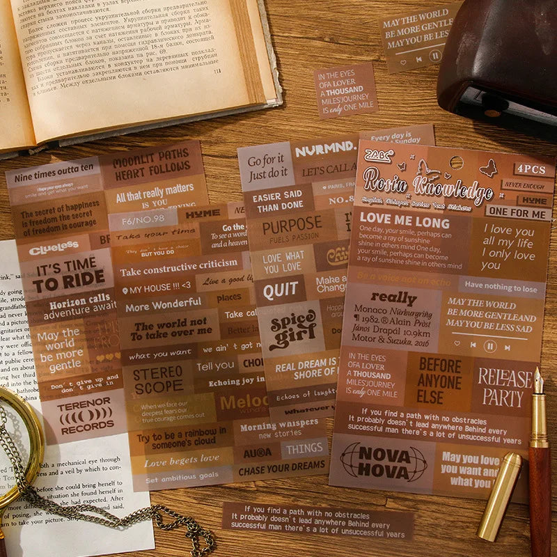 4pcs Vintage Letters PET Stickers DIY Scrapbooking Supplies Collage Photo Album Decor Junk Journal Aesthetic Stationery Stickers Qme