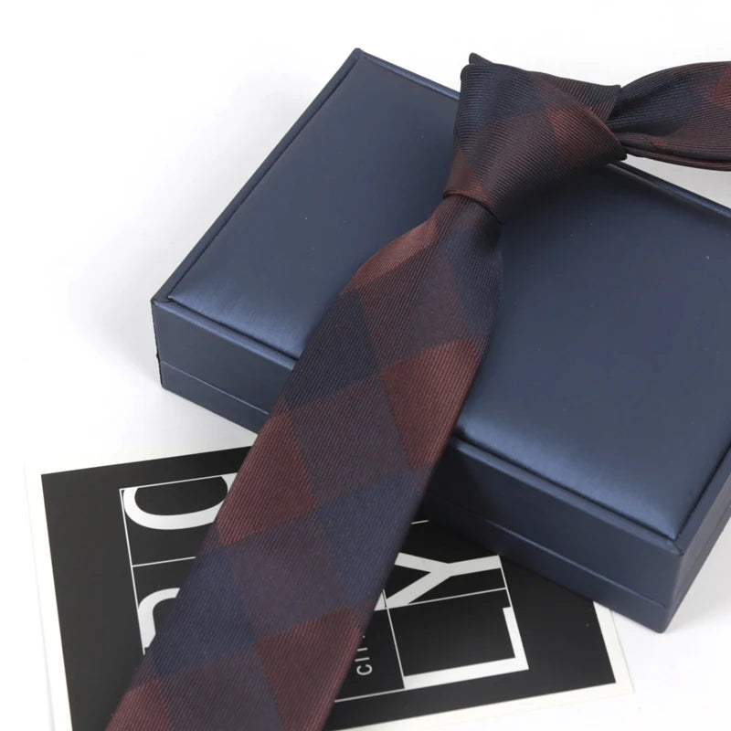 Men's Fashion Casual Skinny Necktie Polyester Ties Man Plaid Solid Qme
