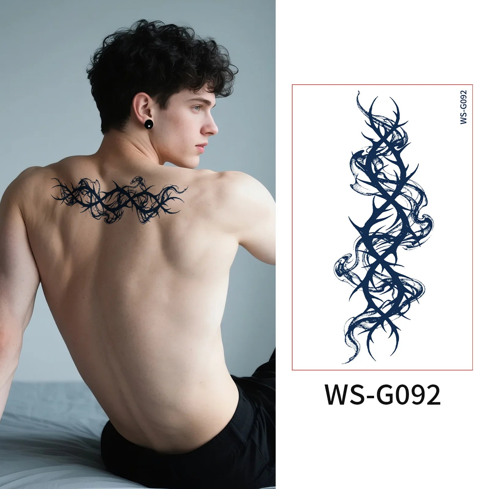 A Long Lasting Cyan Thorn Fake Tattoo Stickers 4/6/9Pcs, Non-Reflective Waterproof Temporary Decals for Belly Chest Back Waist Qme