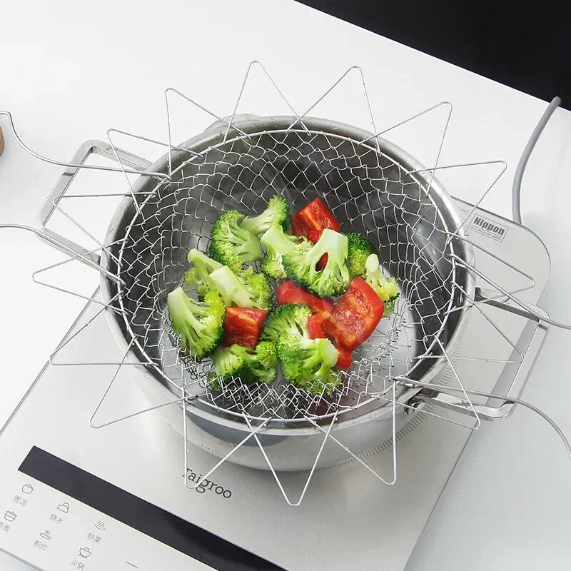 Multifunction Foldable Steam Rinse Strain Fry French Chef Basket Qme
