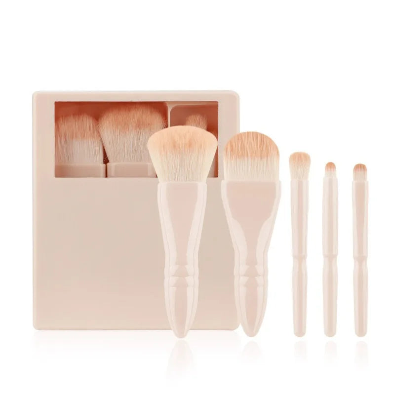Travel Makeup Brushes Hard Case Mirror Portable Mini Go Women Girls Qme Pink