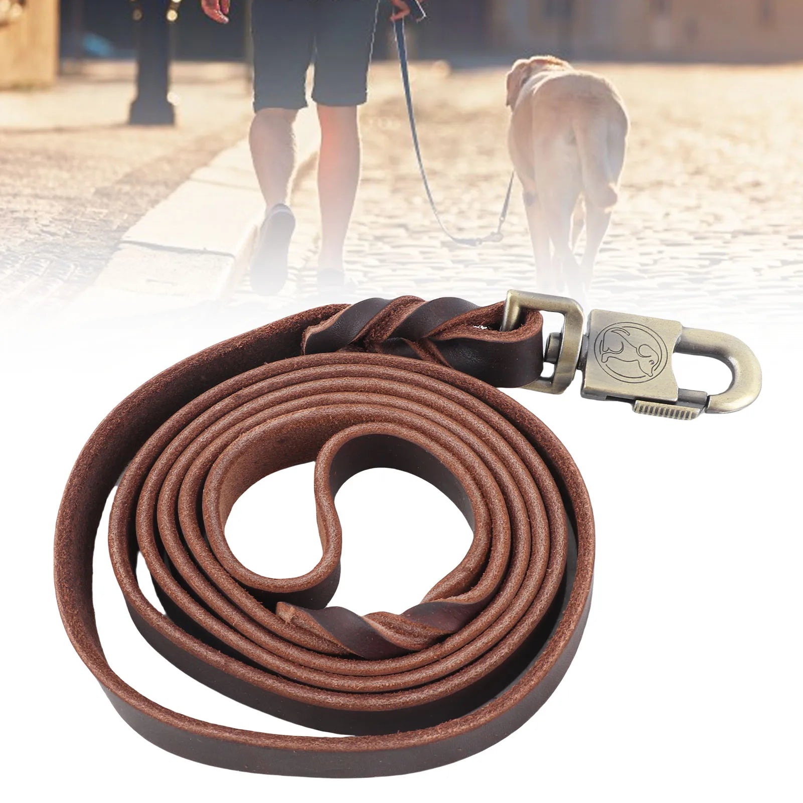1.85M Leather Dog Training Leash Braided Soft Cowhide Lead Strap for Large Medium Dogs Strong Control Walking Training Rope Qme