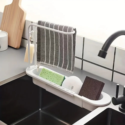 1 Adjustable Kitchen Sink Dish Drainer Basket Qme WHITE