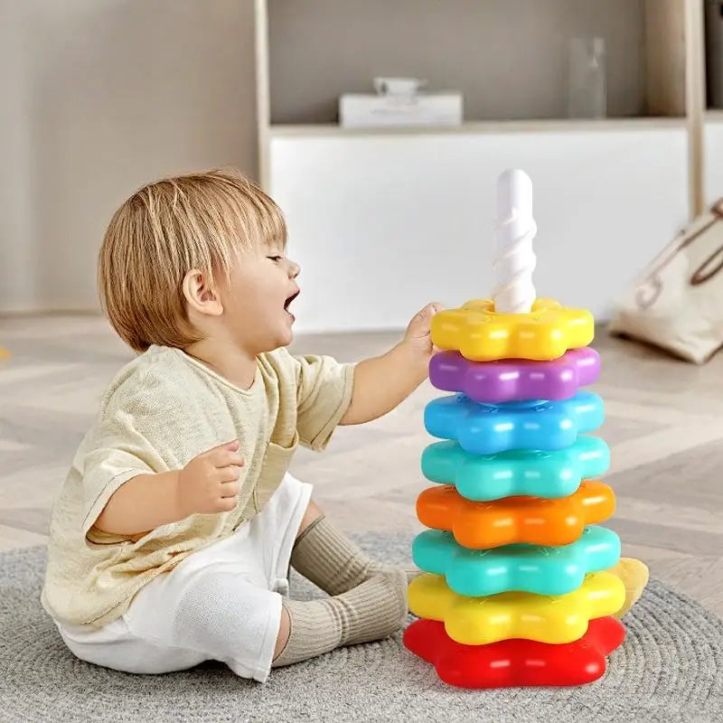 Children's Toy Baby Stacking Puzzle Toys Montessori Rotating Rainbow Qme