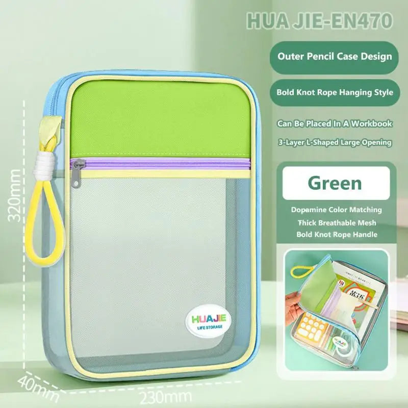 Student Handheld File Bag Dopamine Tote L-shaped Zipper Mesh Folder Qme A1