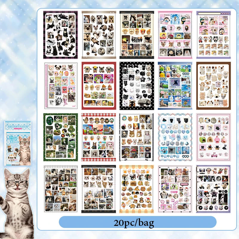 Cat Daily Meme Sticker Book, Funny Kitten Head & Food Themed Stickers for Journal Collage Qme B