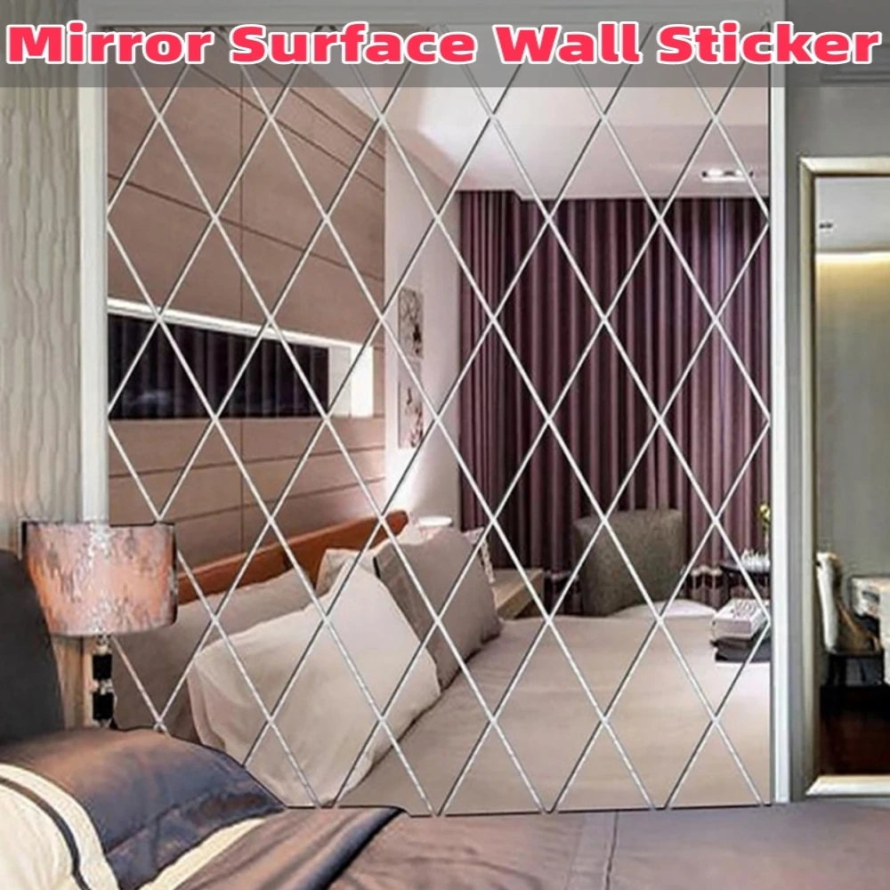 Self-Adhesive Acrylic Mirror Wall Stickers Waterproof Home Decal DIY Decoration Diamond Splicing Movable Mirror Glass Sticker Qme