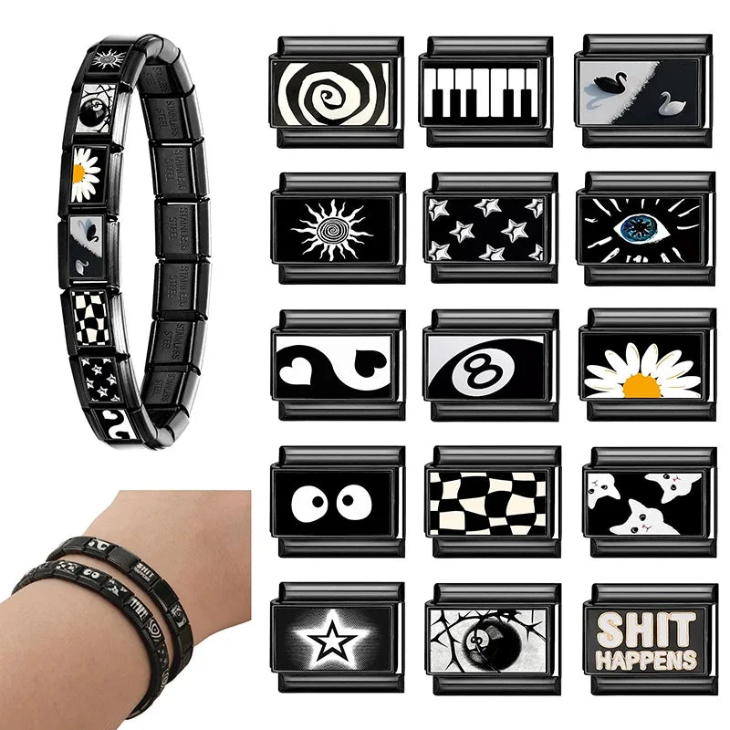 Fashion Women's Daisy Sun Stars NO.8 Ball Italian Charm Links Fit 9mm Bracelet Stainless Steel Jewelry Making DIY Bracelet Gifts Qme