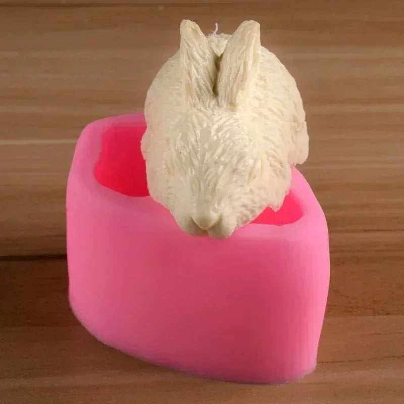 3D Rabbit Silicone Mold Creative Cute Plaster Ornament Candle Molds Qme