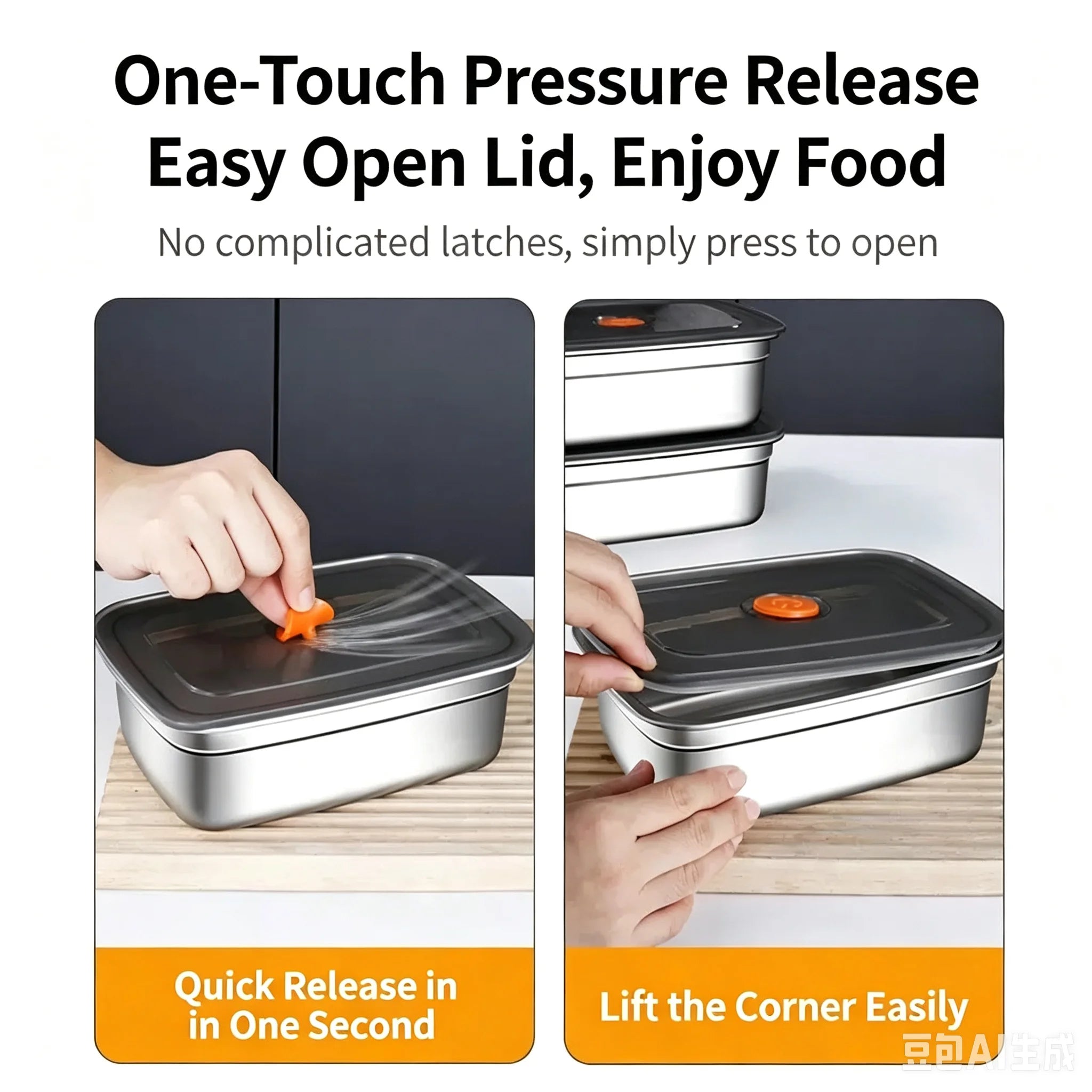 Food Storage Container Airtight Leakproof Lunch Box Freezer Microwave Safe Metal Meal Prep Box Refrigerator Food Keeper with Lid Qme