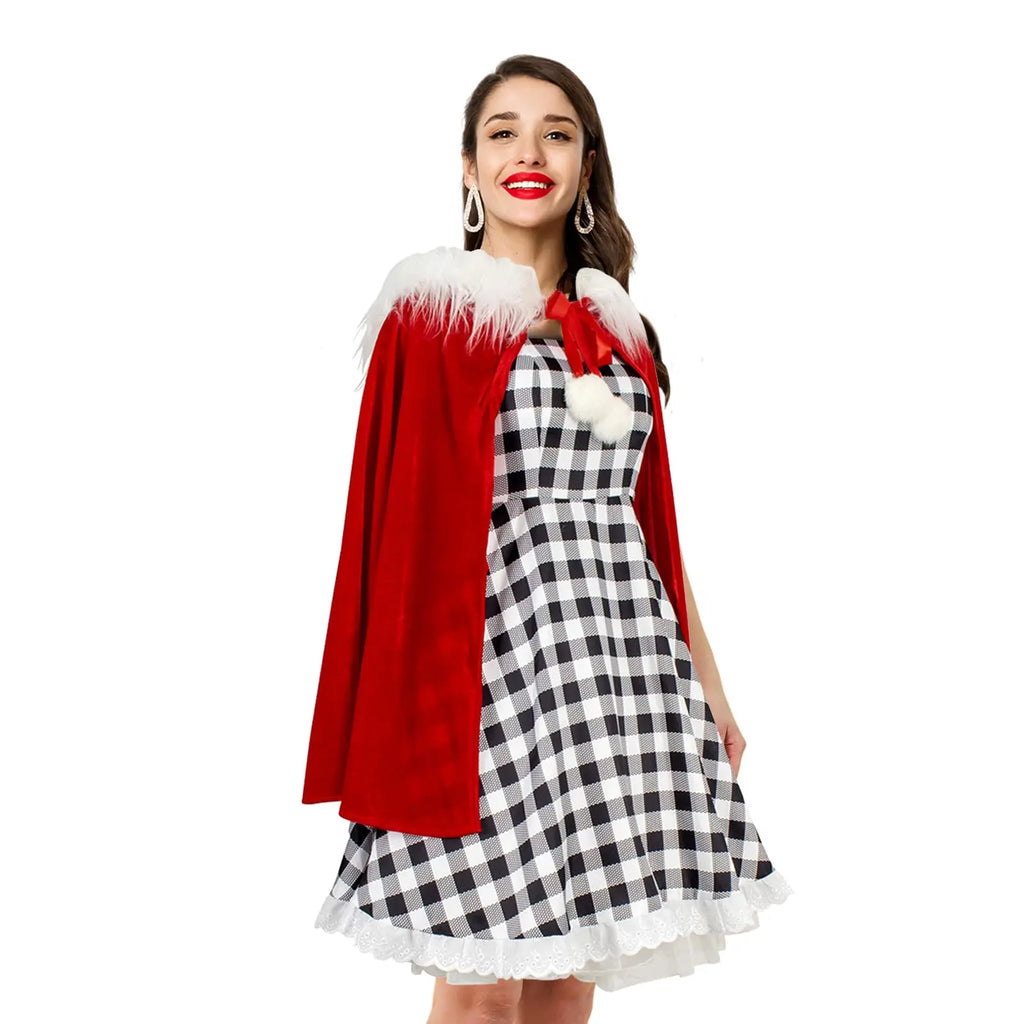 7PCS Cindy Lou Who Costume Cindy Wig Dress Cape Accessories Christmas Cosplay Outfits for Halloween Party Adult Qme