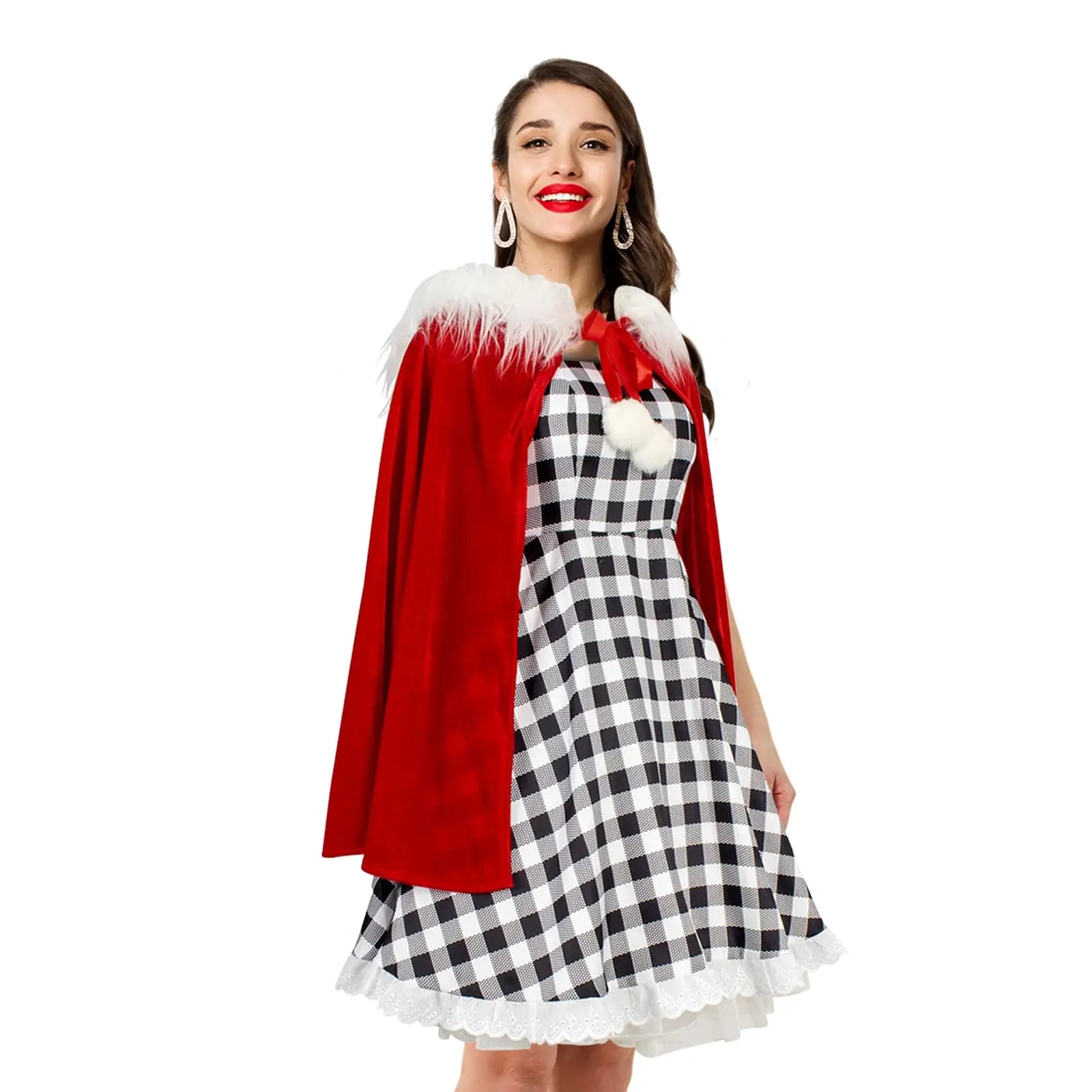 7PCS Cindy Lou Who Costume Cindy Wig Dress Cape Accessories Christmas Cosplay Outfits for Halloween Party Adult Qme