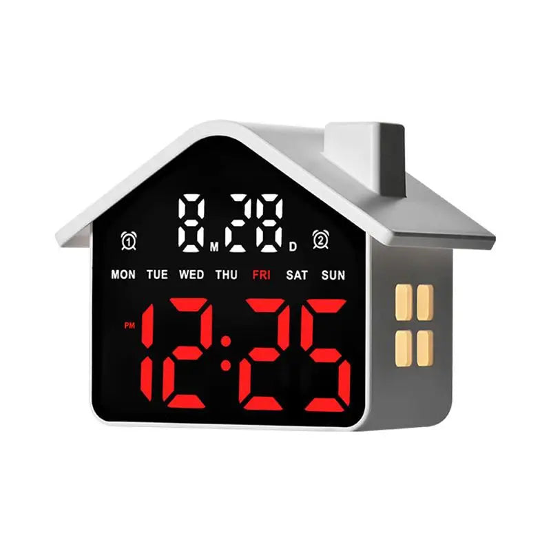 House Shaped LED Digital Alarm Clock Date Week Brightness Adjustment Qme WR