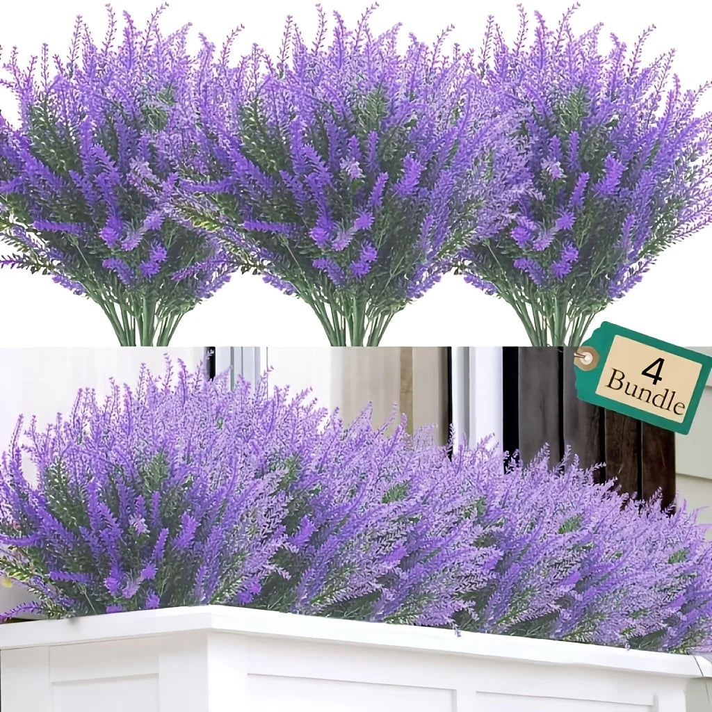 Artificial Lavender Flowers, Plastic Faux Plants for Outdoor Patio Decor, Home Room Table Decor Without Container Qme