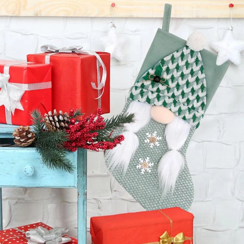 Large Christmas Stockings Hangable Green Decoration Fireplace Party Qme