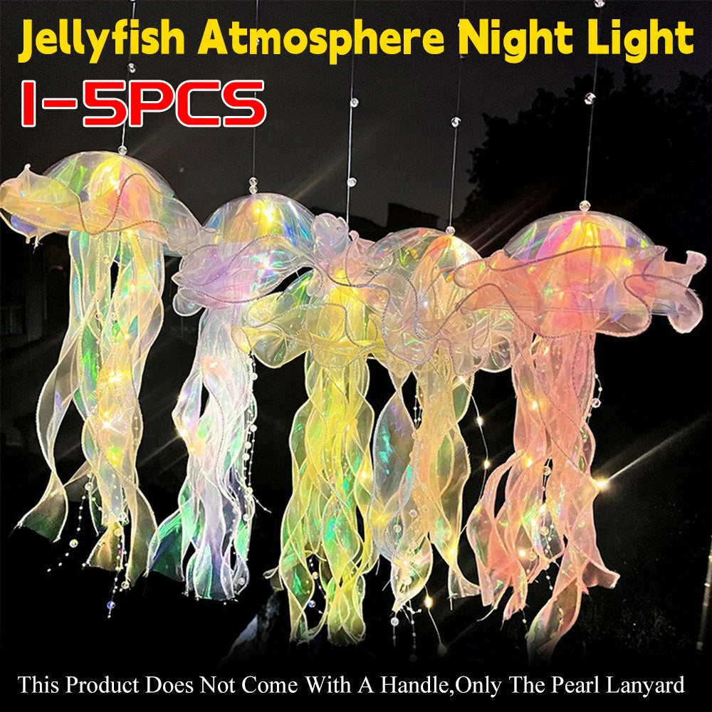 1/5PCS Jellyfish Bedroom Night Light Lamp Hanging Atmosphere Decoration Lamp with Ribbon Bead for Girl Bedroom Home Decoration Qme