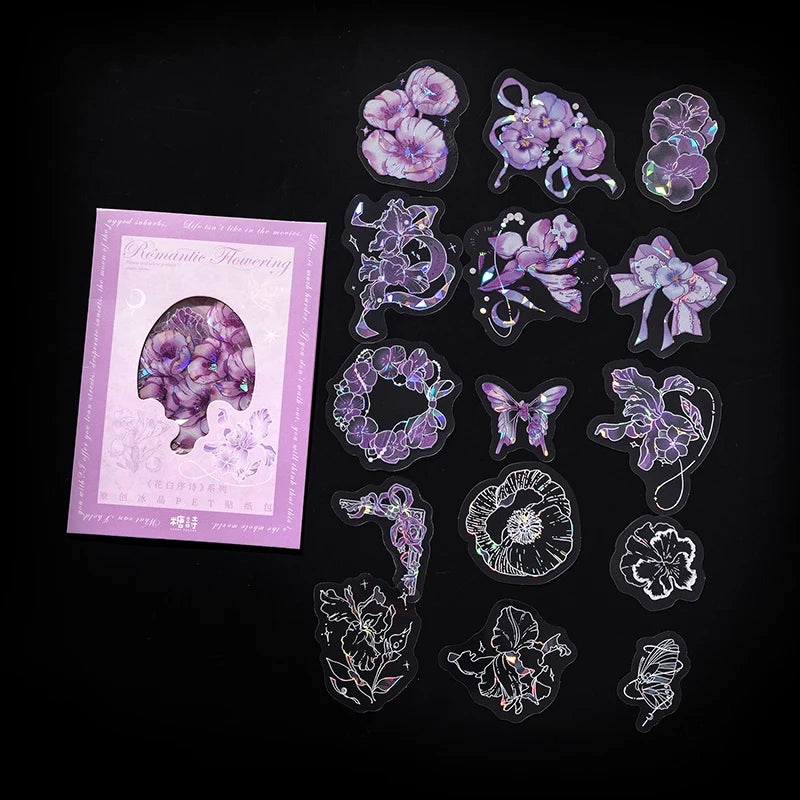 30pcs PET Transparent Stickers Plant Flowers Decorative Labels Scrapbooking Collage Material Diary Stationery Supplies Qme D