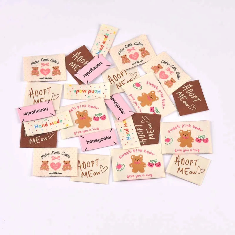 30pcs 19.5-55mm Cute Bear Fabric Labels, Handmade Sew On Tags for DIY Clothes Bags Crafts Decoration cp3860 Qme 19.5-55mm-mix