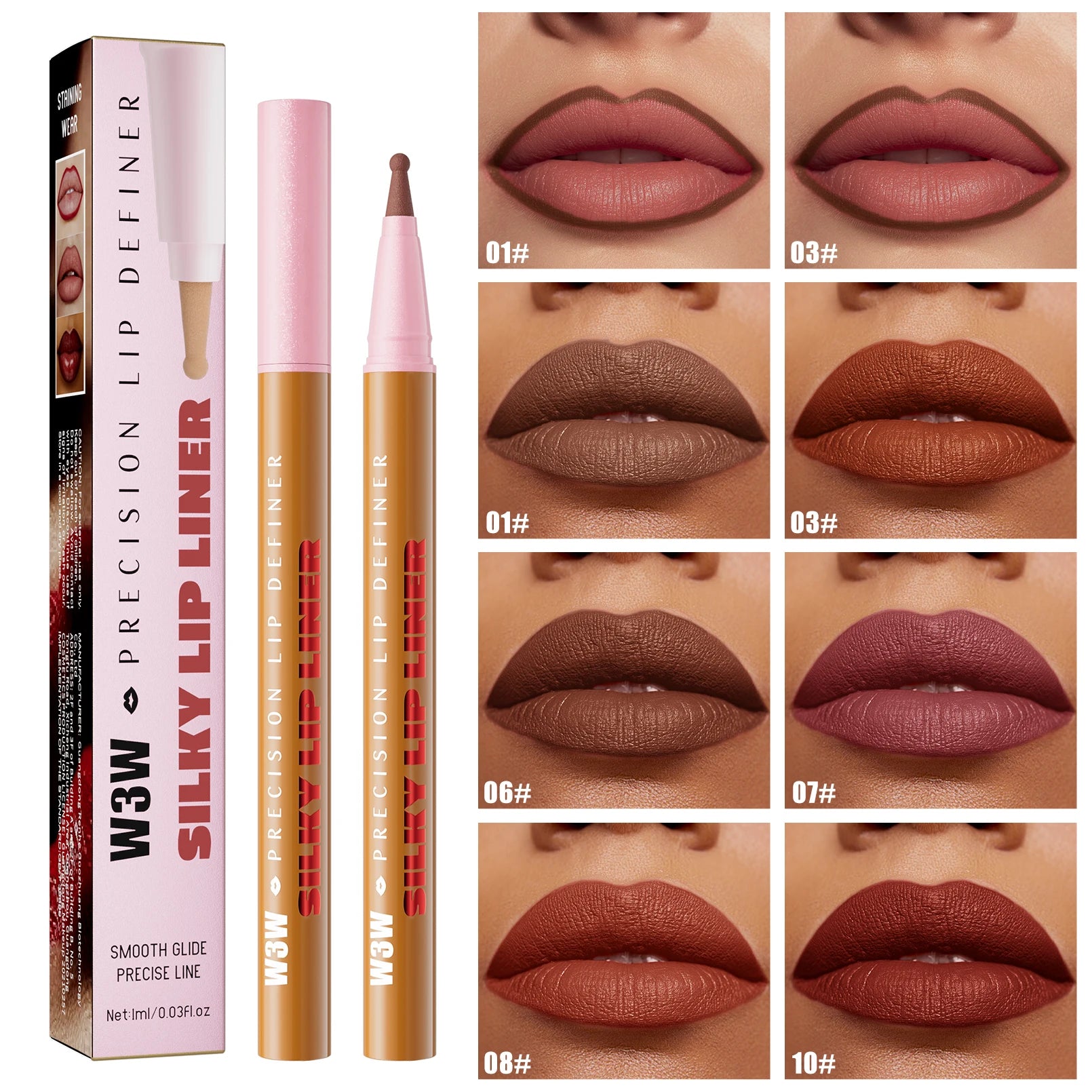 Waterproof Long Lasting Lip Liner Pencil, High Pigment Smooth Matte Lip Liner, Sweatproof Non-Fading Lip Contour Makeup Qme