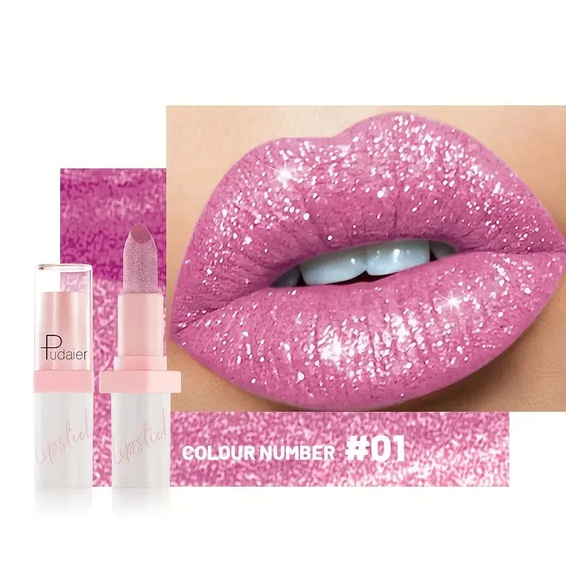 Glitter Shine Pearl Lipstick Long-lasting Waterproof Metallic Lip Qme 01
