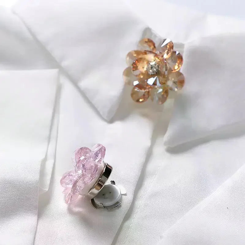 2PCS Rhinestone Flower Cufflinks For Women Suit Shirt Buttons Covers Fashion Jewelry Accessories Decoration Gifts Qme