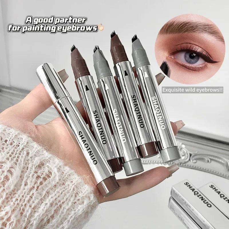 Eyebrow Pen Waterproof, Multi-Tip Design for Hair-Like Strokes, Natural Wild Brows Makeup, Smudge-Proof & Long Wearing, 2 Colors Qme