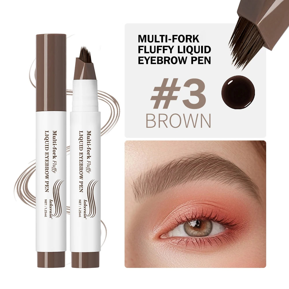 4 Colors Eyebrow Pen Waterproof 4 Fork Tip Eyebrow Tattoo Pencil Cosmetic Long Lasting Natural Dark Brown Liquid Eye Brow Pencil Qme B-03