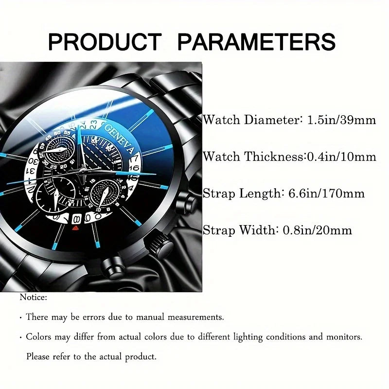 1pc Men's Round Dial Quartz Watch With Stainless Steel Strap & 1pc Bracelet Men's Accessories Qme