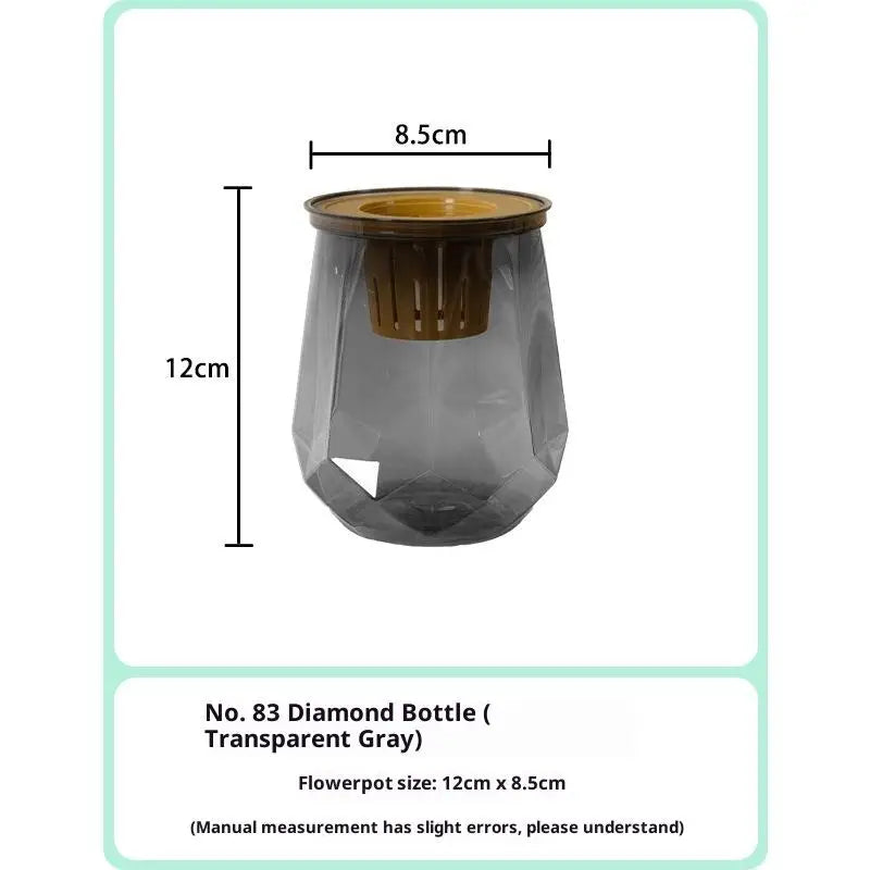 Mini Self Watering Flower Pot Fish Tank Transparent Plastic Plant Pots Self Watering Planter Pot Vase For Home Decoration Qme Gray