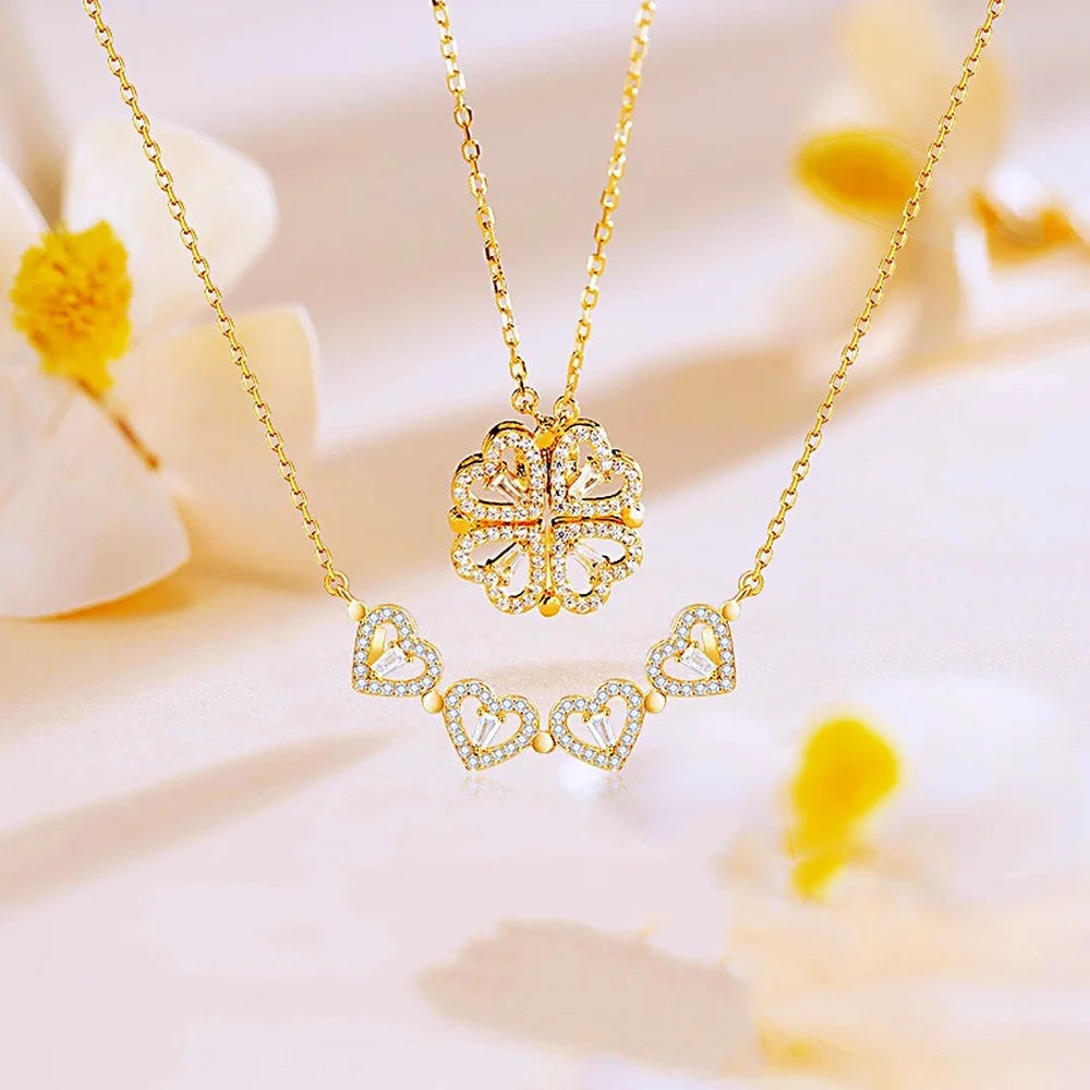 New Pendant Necklace Ladies Clover Necklace Heart Shaped Clover Necklace Lucky 4 In 1 Love Pendant Jewelry Gift Qme