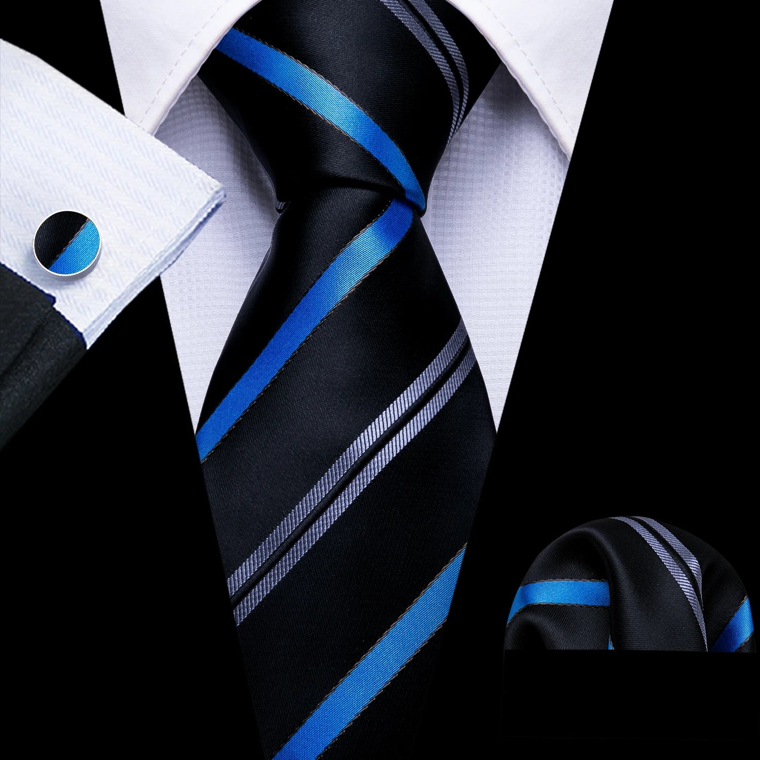 Black Geometric Tie Tie For Men Wedding Tie Party Necktie Handkerchief Cravat Barry.Wang Fashion Designer Tie Set LS-5225 Qme 5325