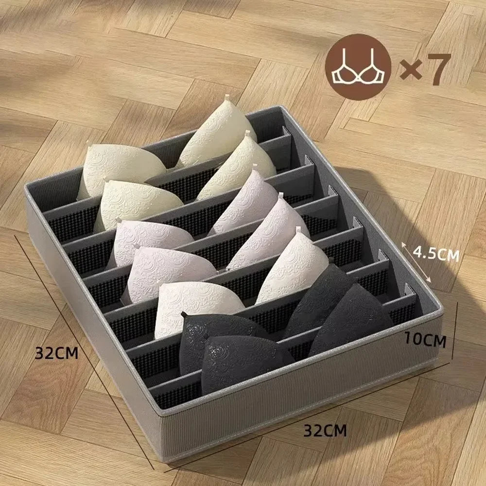 3-in-1 Drawer Style Foldable Fabric Underwear Organizer with Compartments for Bras Panties & Socks Space Saving Qme 7grid grey